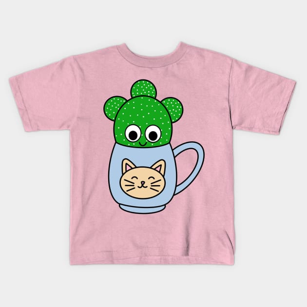 Cute Cactus Design #246: Small Angel Wing Cactus In Cat Mug Kids T-Shirt by DreamCactus